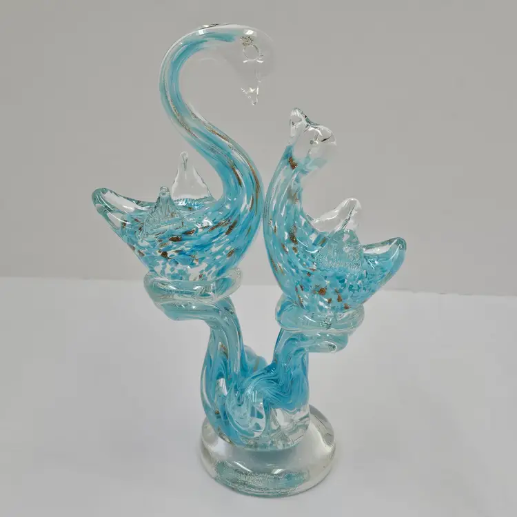 Stunning Art Glass Bird Sculpture Blue & Gold Fleck