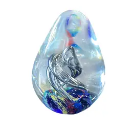 Multi Color Field Clear Glass Swirl Oval Paper Weight