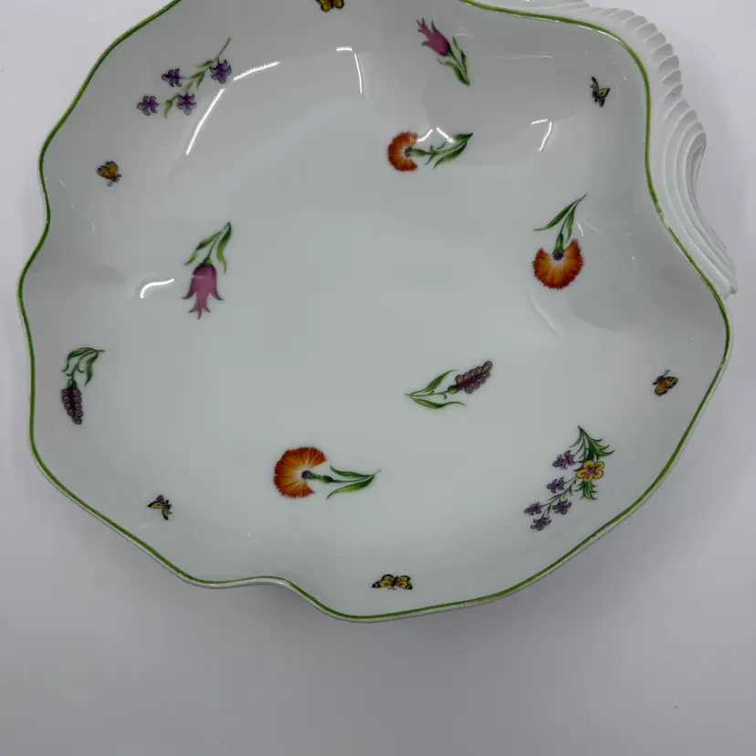 Vintage Tiffany & Co. Limoges “Tiffany Garden”Porcelain Floral Shell Bowl France 11”