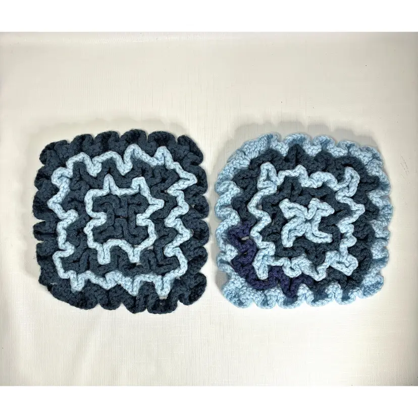 Handmade Crochet Potholders Hot Pad Blue Trivet Retro Kitchen Décor Farmhouse Vintage