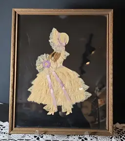 Folk Art Framed Victorian Lace & Curls Lady