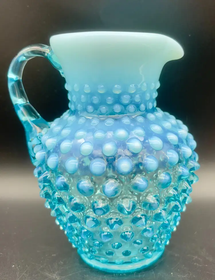 Fenton Blue Opalescent Hobnail pitcher