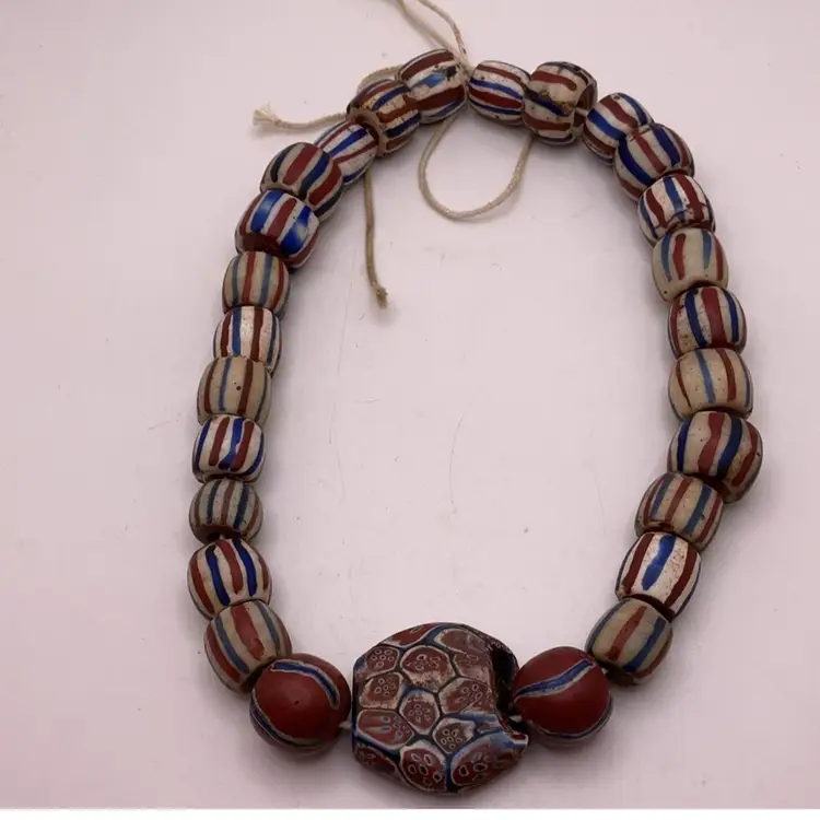 Vintage Trade Beads Strung 12”, Red White Blue As Is, As Shown