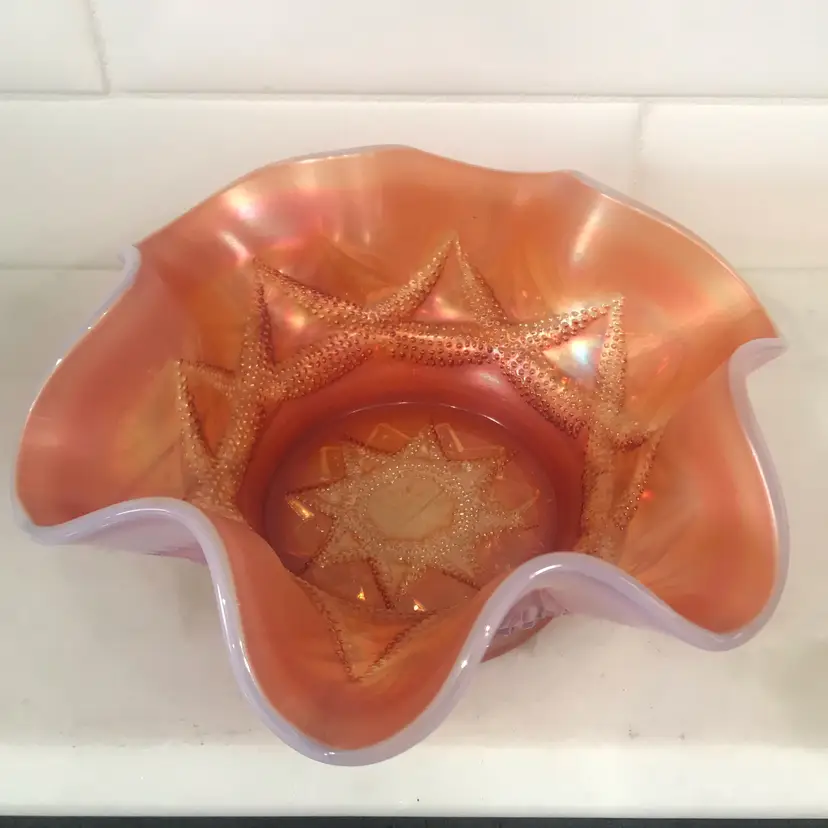 Dugan Carnival Glass Ski Star Dish 6” Wide