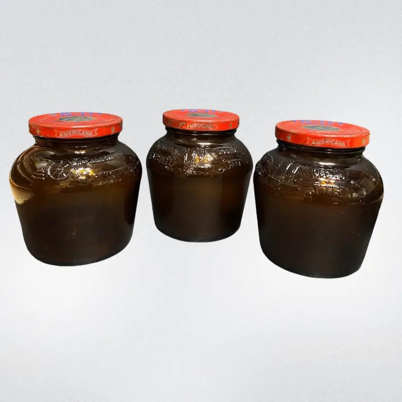 MARKDOWN! 3 Brown Glass Jar B&M Brick Oven Baked Beans ~Each
4β x 3.5β diameter
