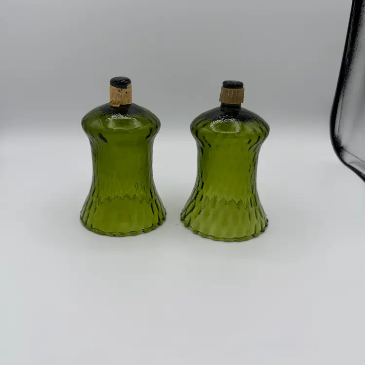 Vintage Avocado Green Glass Peg Votive Holders