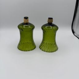 Vintage Avocado Green Glass Peg Votive Holders
