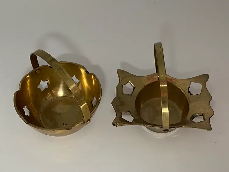 2 Small Brass Baskets w/ Handles