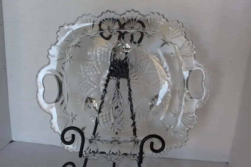 Serving Tray Pasari Crystal Indonesia Clear Pressed Glass with Heart Handles