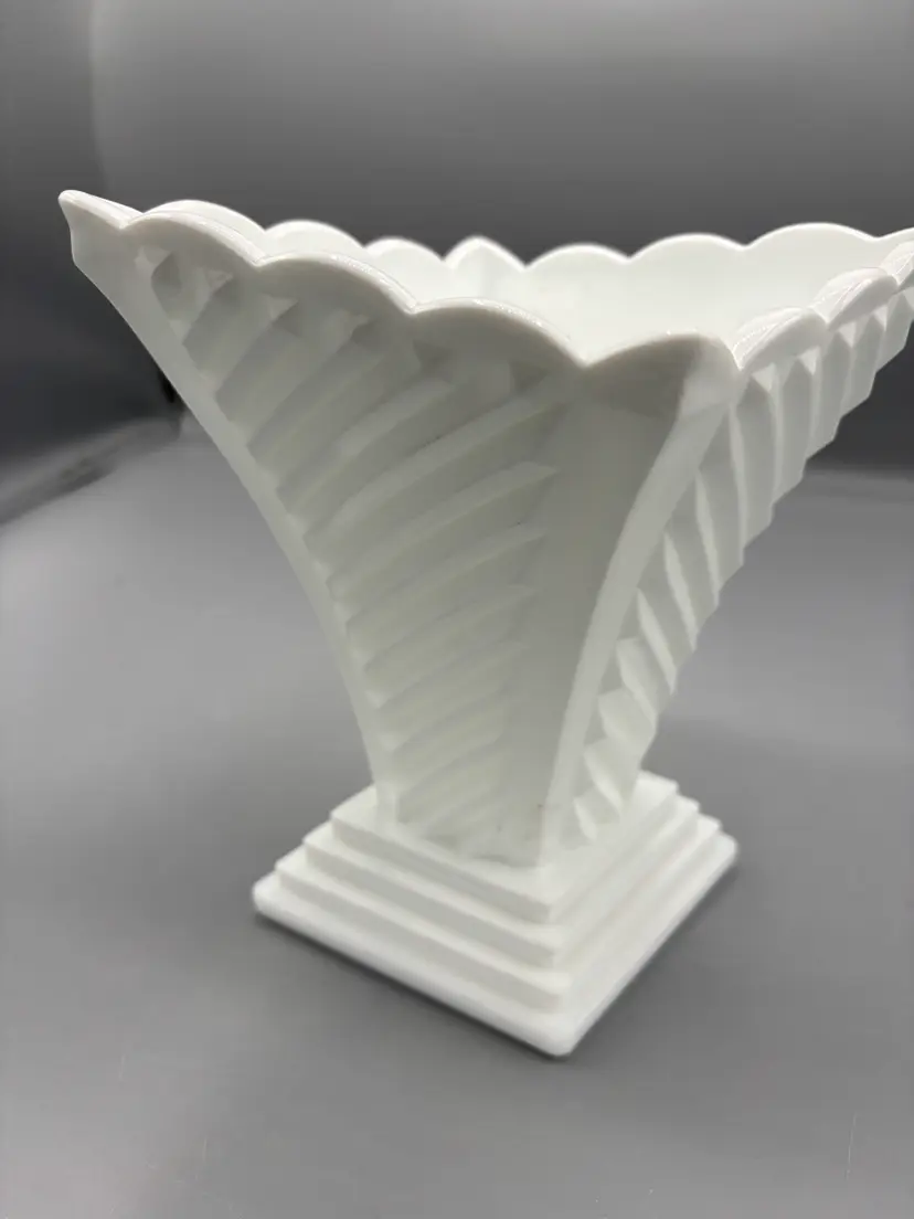 Fenton white glass art deco vase