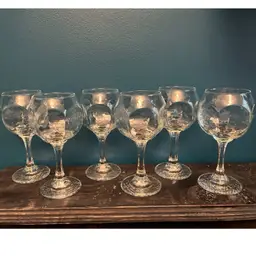 6 MCM-Brutalist Vtg Libbey Chivalry Clear Hock Wine Goblets Six Panel ~ Rare 6”