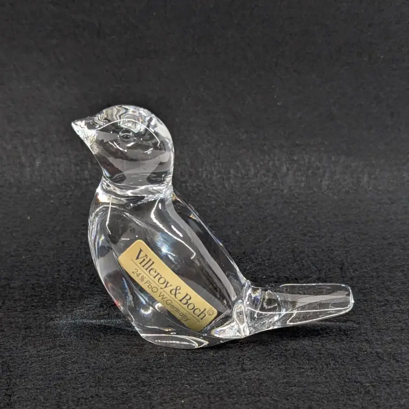 Vintage Villeroy & Boch Crystal Bird Figurine with Label and Mark W Germany 3"