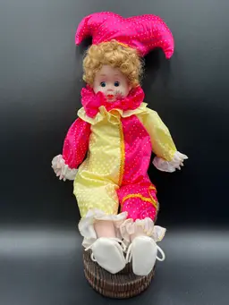 Curio Cabinet Clown Doll With Rose Face Tattoos 18”