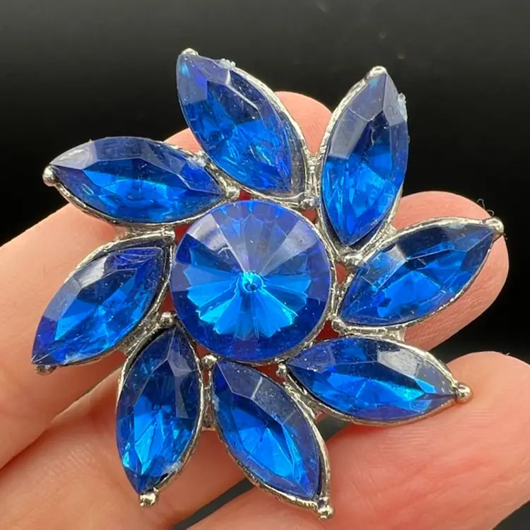 Blue Rhinestone Brooch