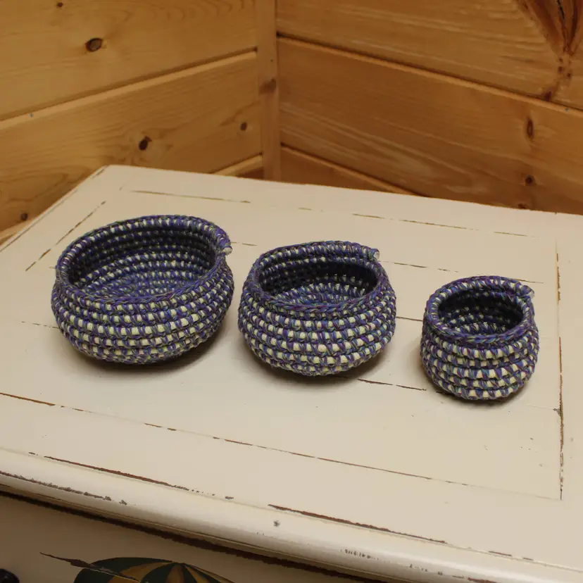 Set of 3 Small Handmade Cotton and Rope baskets