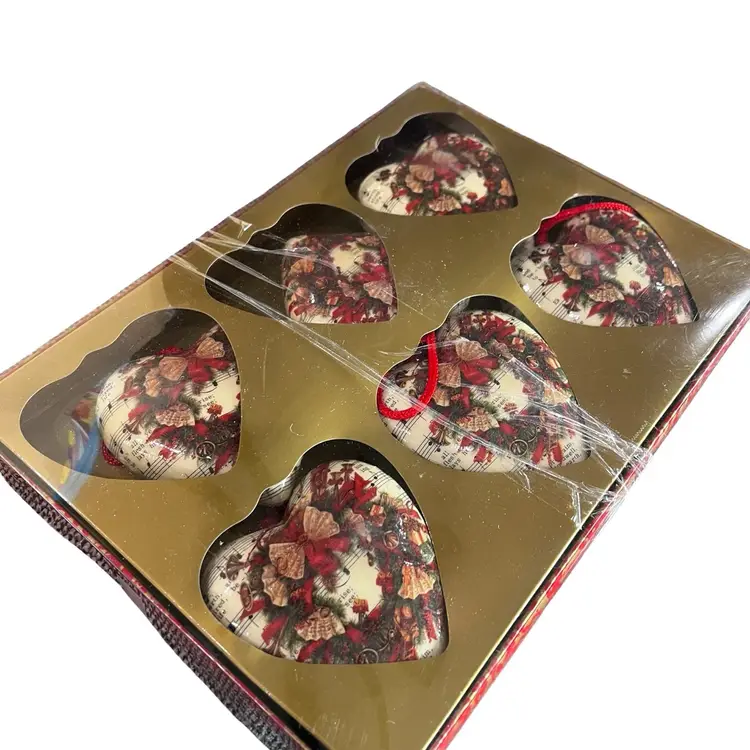 09 Vintage Heart Paper, Mâché Christmas Tree Ornaments