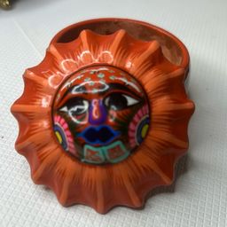 Colorful Mexican Folk Art Handpainted Sun Covered Terra Cotta Trinket Box