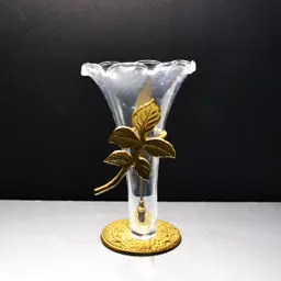 Glass And Brass Bud Vase In Style Of Art Noveau Flower Display Room Accent