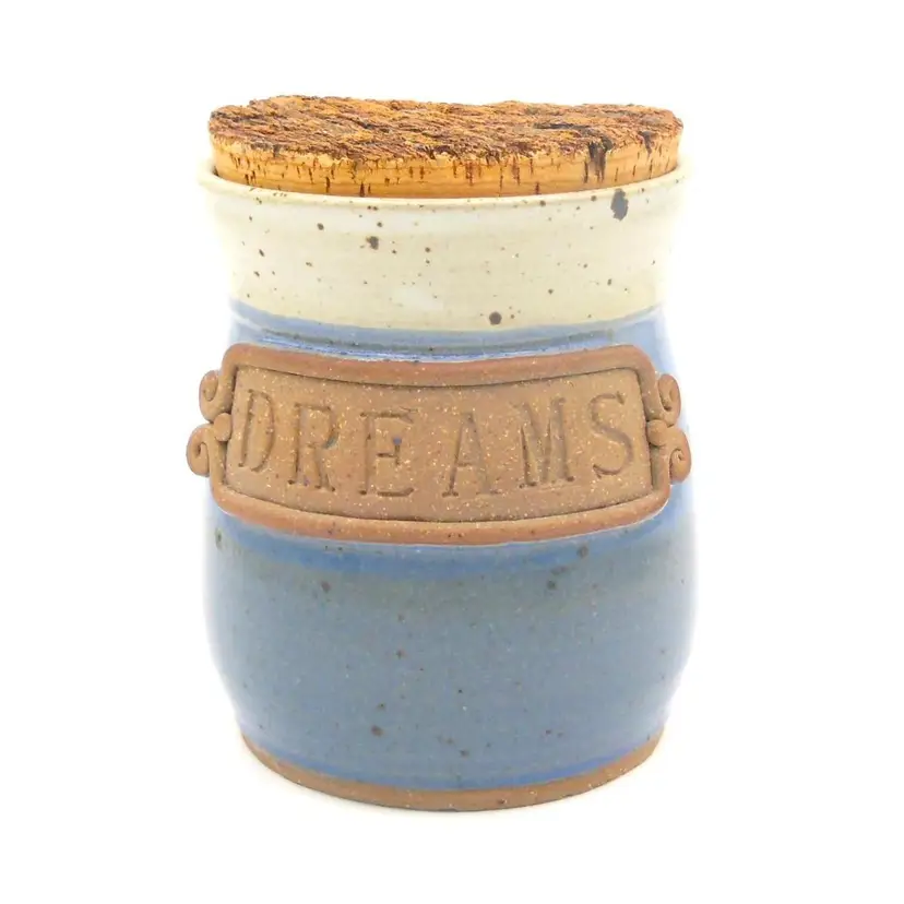 Studio Art Pottery, Hand-Thrown 'DREAMS' Keeper Jar w/Cork, by Russell Pulick, of Pulick Pottery, NY