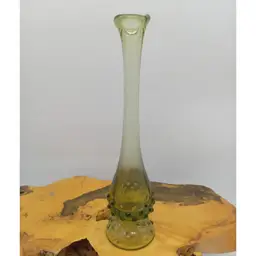Green Fenton vase, hobnail base, swung, green glass
