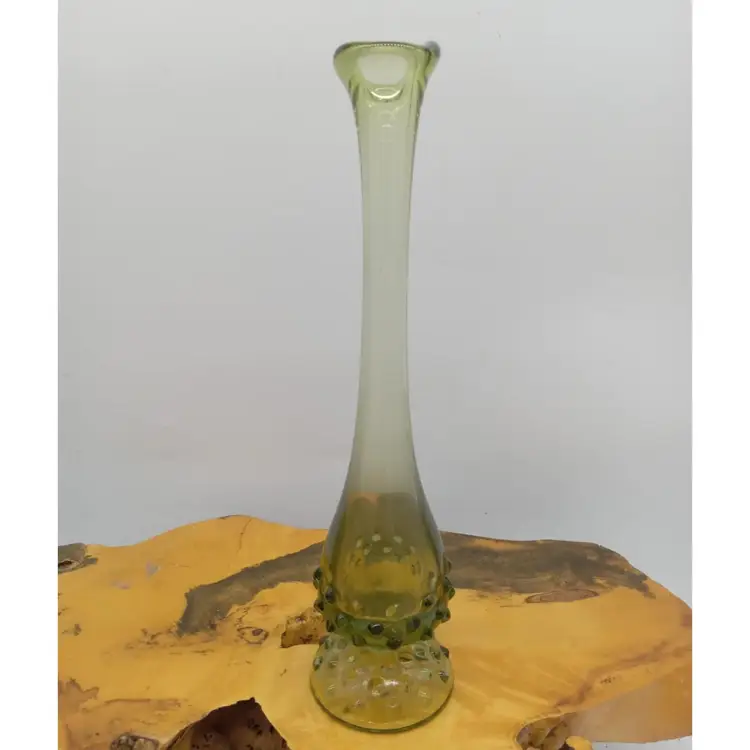 Green Fenton vase, hobnail base, swung, green glass
