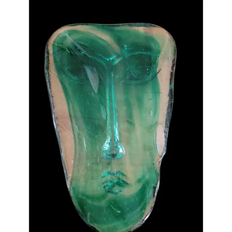 #01 Green Glass Mask Sculpture 8.5x5.5"