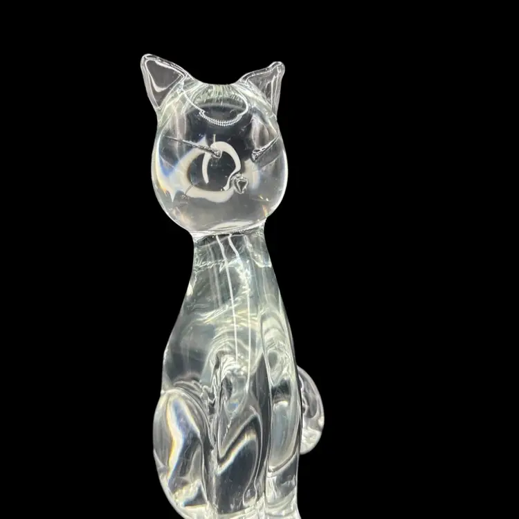 ART GLASS Siamese Cat SITTING SCULPTURE Signed SA 7 1/4”