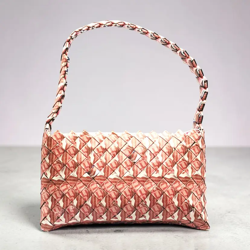 Candy Wrapper Upcycle Pink Bag Purse Kitsch Pop Art Retro Hippie Boho Barbiecore