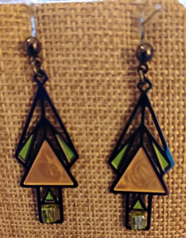 Designed by Marion Mahony, Stained Glass Window Earrings, Excellent Condition, preowned