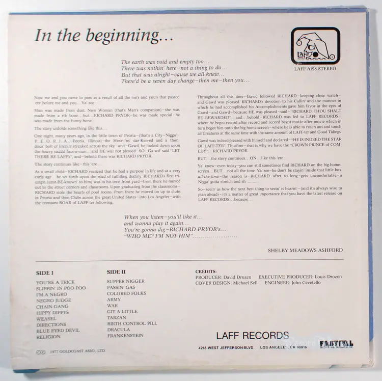 Richard Pryor - Who Me? I'm Not Him (1977) Vinyl LP • Stand Up Comedy