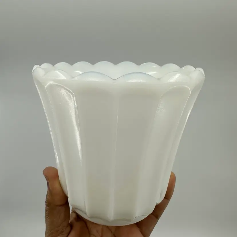 Vintage Milk Glass Flower Pot/Vase-Scalloped Rim