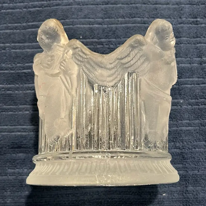 Clear And Frosted Pillar Candle Holder Adorned With Cherubs