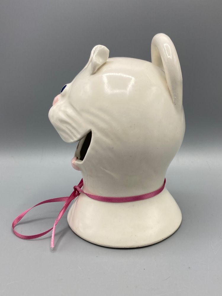 Vintage SOCK IT AWAY Sock Bank Ceramic White Cat Face