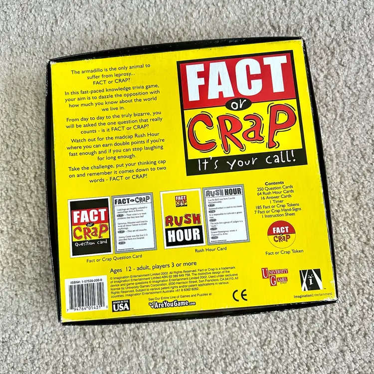 FACT OR CRAP Trivia Game - 2002 Imagination Entertainment -  CONTENTS UNUSED!!