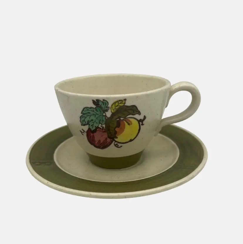 Metlox Poppytrail Provincial Fruit Green Cup & Saucer California USA