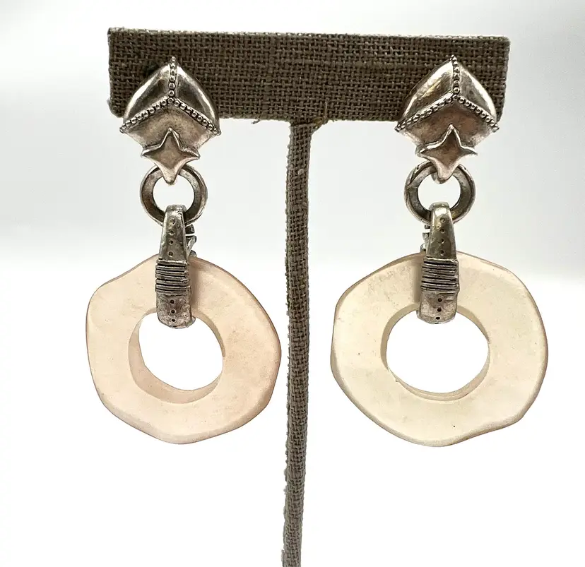 Catherine Stein Long Glass Dangle Silver Tone Clip Earrings