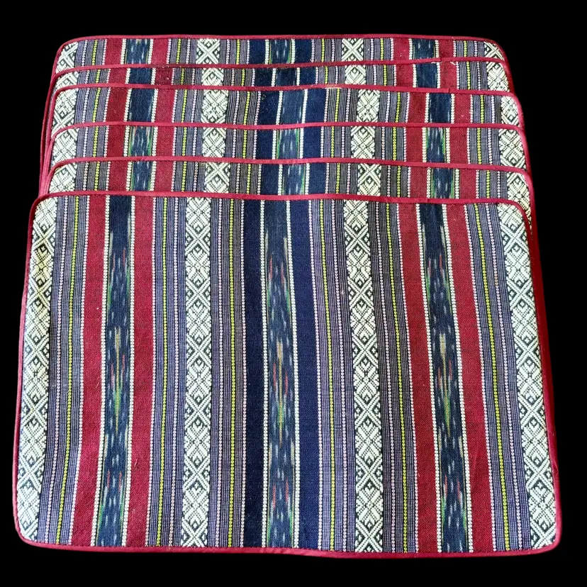 Kilim Ikat Fabric Placemats Vinyl Backing Set Of 6 16”x11”
