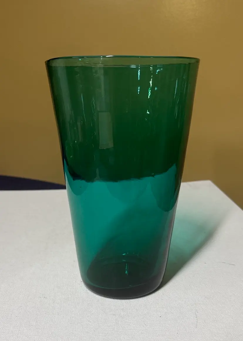 Blenko 366S handblown vase in Aqua glass 7.5” tall