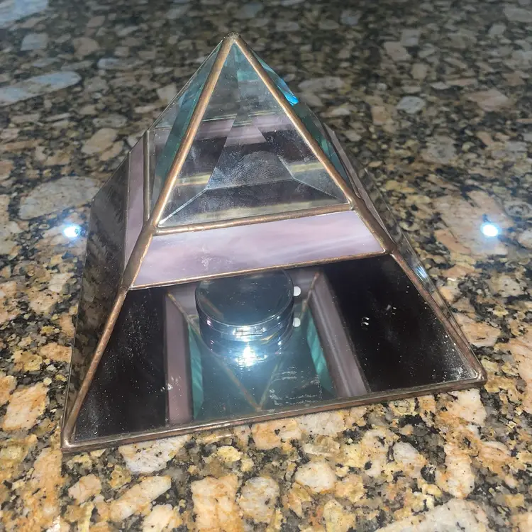 2 - Peter Adams Signed Stained Glass Pyramid Votive Candle Holder 1991 Red Pink