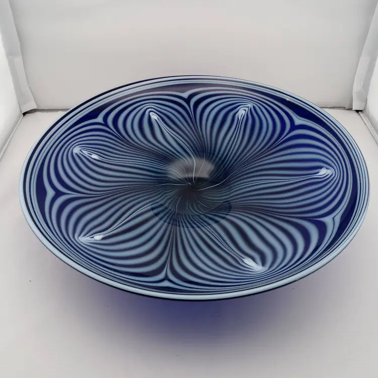 Cobalt and white blown glass console bowl