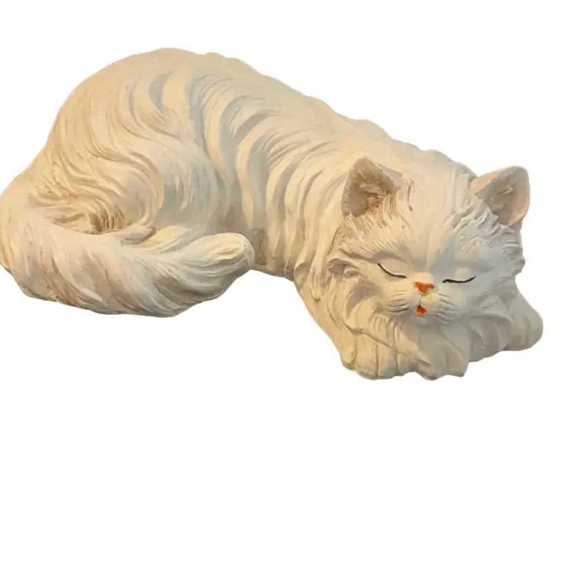 White Sleeping Resin Cat