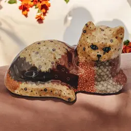 Decoupage Fall Toned Floral Chinz Print Cat By Joan Baker Designs Figurine