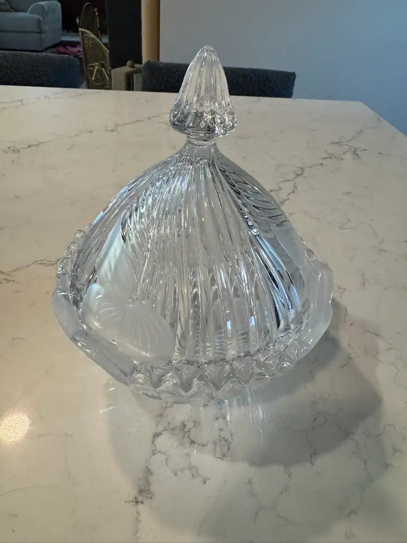Frosted Floral Cut Glass Lidded Candy Dish