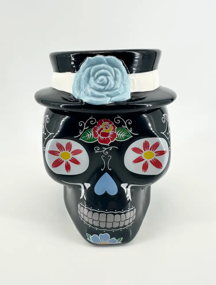Dia De Los Muertos Day Of The Dead  Halloween Ceramic Skull Cookie/Candy Jar 6.5"H X 5”W