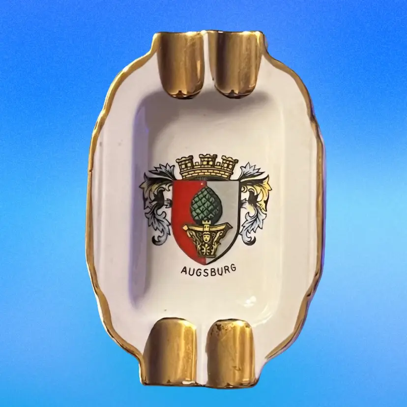 Vintage Augsburg Germany Ornate Crest Souvenir Ashtray