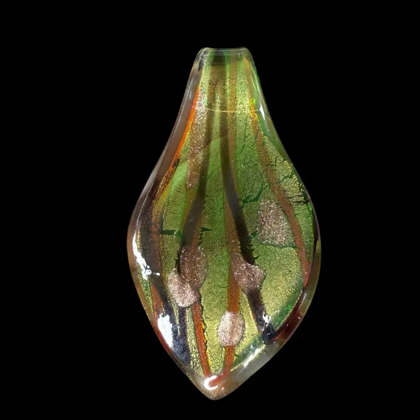 Aventurine Green And Amber Glass Leaf Pendant