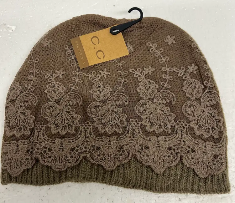12Pk Women’s Tan Lace Beanie Skull Cap Hat NEW