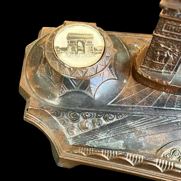 1920s Paris France Arc De’Triumph Bronze Metal Inkwell