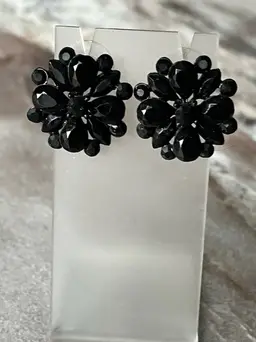 Vintage Black Beaded Post stud Earrings