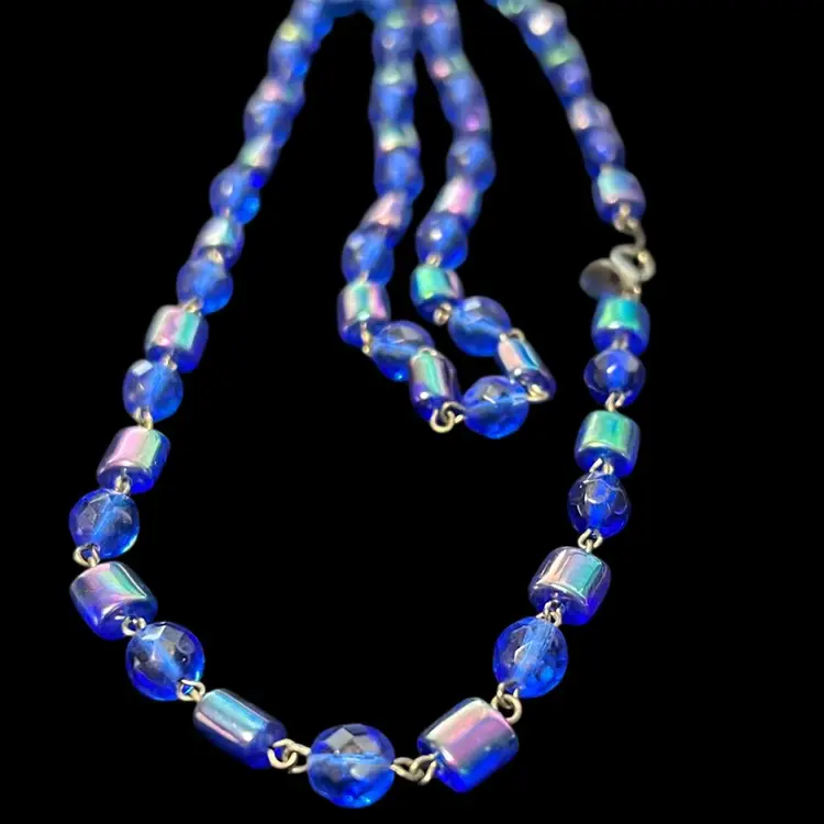 Blue AB Glass Vintage Necklace With Lobster Fastener 28” But Worthington Brand